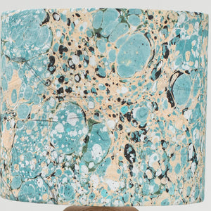 Load image into Gallery viewer, Marbled cotton lampshade in Stone pattern of dark teal and soft lemon, hint of black and dark green
