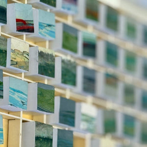 Load image into Gallery viewer, Marbled abstract landscapes on miniature wooden cubes