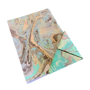 Load image into Gallery viewer, Traditional ink marbled stab-bound book with origami folded bookmark