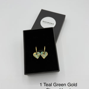 Load image into Gallery viewer, READY TO SHIP MARBLED BALLET SLIPPER LEATHER HEART GOLD PLATED HOOP EARRINGS 20MM
