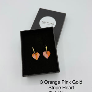 Load image into Gallery viewer, READY TO SHIP MARBLED BALLET SLIPPER LEATHER HEART GOLD PLATED HOOP EARRINGS 20MM
