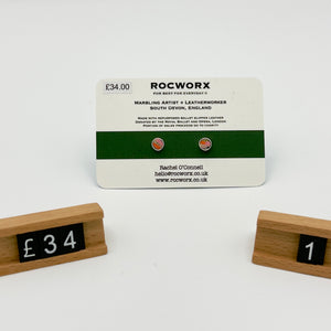 Load image into Gallery viewer, READY TO SHIP MARBLED BALLET SLIPPER LEATHER STERLING SILVER STUD EARRINGS
