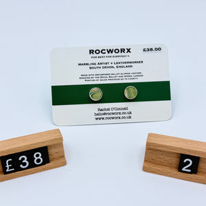 Load image into Gallery viewer, READY TO SHIP MARBLED BALLET SLIPPER LEATHER STERLING SILVER STUD EARRINGS
