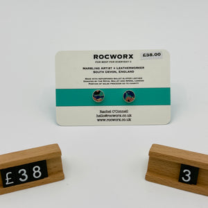 Load image into Gallery viewer, READY TO SHIP MARBLED BALLET SLIPPER LEATHER STERLING SILVER STUD EARRINGS
