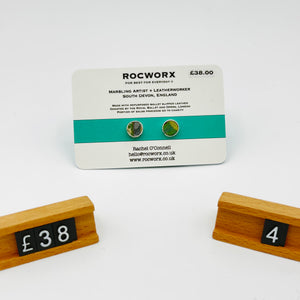 Load image into Gallery viewer, READY TO SHIP MARBLED BALLET SLIPPER LEATHER STERLING SILVER STUD EARRINGS
