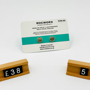 Load image into Gallery viewer, READY TO SHIP MARBLED BALLET SLIPPER LEATHER STERLING SILVER STUD EARRINGS
