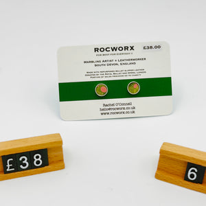 Load image into Gallery viewer, READY TO SHIP MARBLED BALLET SLIPPER LEATHER STERLING SILVER STUD EARRINGS
