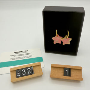 Load image into Gallery viewer, READY TO SHIP MARBLED BALLET SLIPPER LEATHER STAR GOLD PLATED HOOP EARRINGS 20MM
