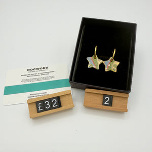 Load image into Gallery viewer, READY TO SHIP MARBLED BALLET SLIPPER LEATHER STAR GOLD PLATED HOOP EARRINGS 20MM
