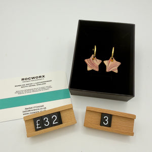 Load image into Gallery viewer, READY TO SHIP MARBLED BALLET SLIPPER LEATHER STAR GOLD PLATED HOOP EARRINGS 20MM
