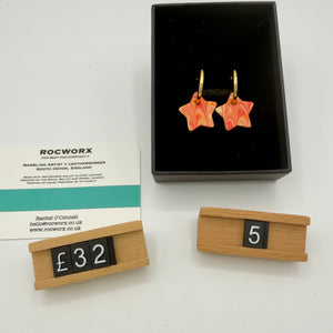 Load image into Gallery viewer, READY TO SHIP MARBLED BALLET SLIPPER LEATHER STAR GOLD PLATED HOOP EARRINGS 20MM
