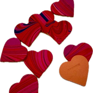Load image into Gallery viewer, Marbled waxed paper and pink leather heart love tokens
