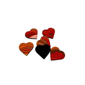 Load image into Gallery viewer, Marbled waxed paper and green leather heart love tokens
