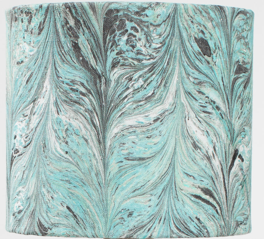Detail Linen lampshade in marbling Chevron pattern in dark teal and green