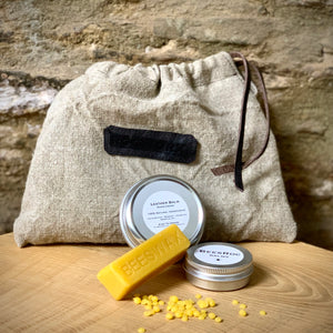 Load image into Gallery viewer, Care for your leather using BEESROC leather balm.  Care pack sent with each apron.  Leather balm made using organic essential oils and Dartmoor beeswax.
