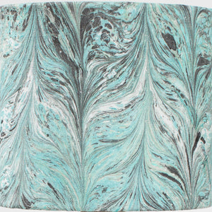 Load image into Gallery viewer, Detail marbling lampshade in Feathered Chevron pattern in dark teal and grey
