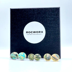 Load image into Gallery viewer, Marbled ballet slipper leather stud earrings in stainless steel 10mm and 12 mm with gold plated 100 stud earrings
