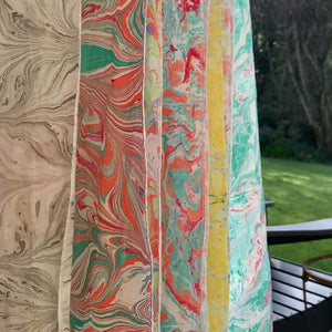 Load and play video in Gallery viewer, Marbled silk scarves drying in the Spring sunshine.  Listen for birdsong
